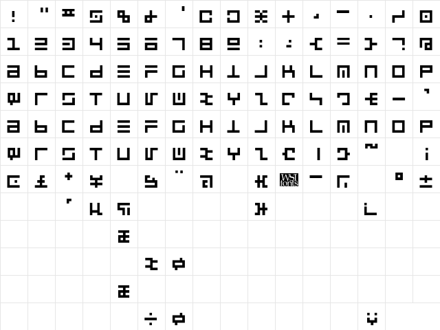 Toltec Regular  glyph index