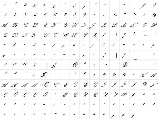 URWPolluxScrNo2D Regular  glyph index