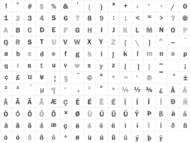 Franklin11 Becker Regular  glyph index