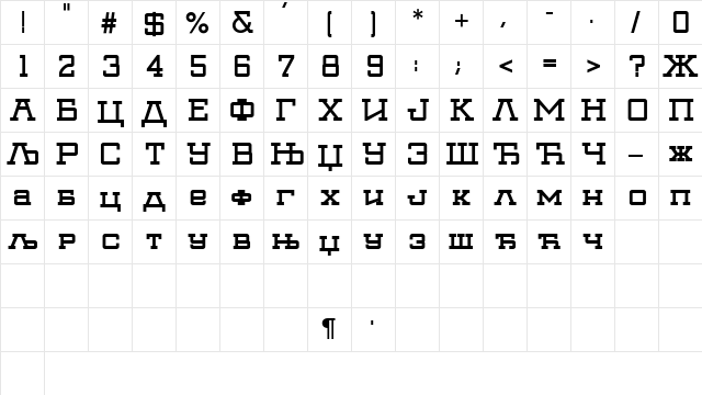 Goliat Cirilica Bold  glyph index