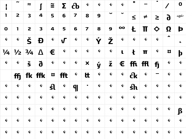 MaxDemiSerif-ExtraBoldExp Regular  glyph index