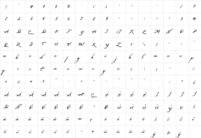 Belgiansignature Regular  glyph index