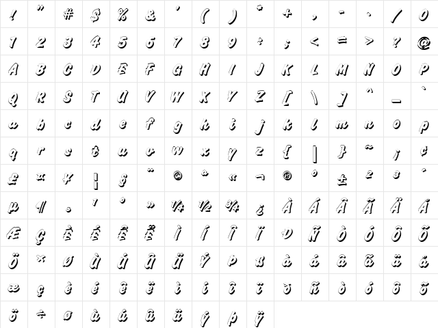 Challenge Shadow Regular  glyph index