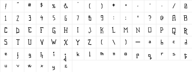 Spastic Nerfbag Regular  glyph index