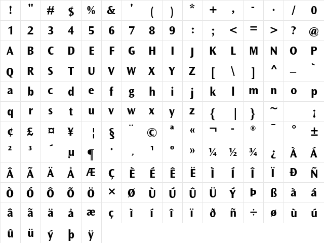 Ocean Sans Std Bold  glyph index