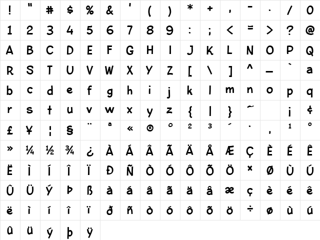 Bleeker Regular  glyph index