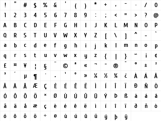 Cuprum Bold  glyph index