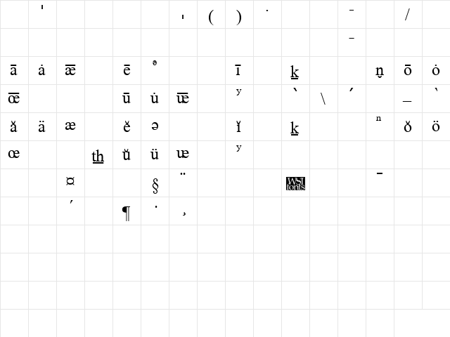 DictionaryTNR Regular  glyph index