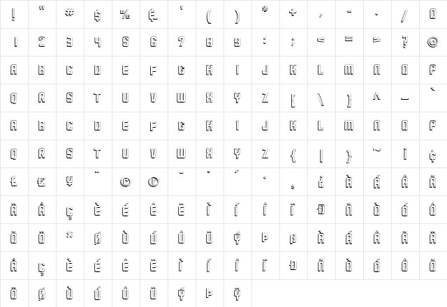 MilwaukeeNeon-Shadow Regular  glyph index