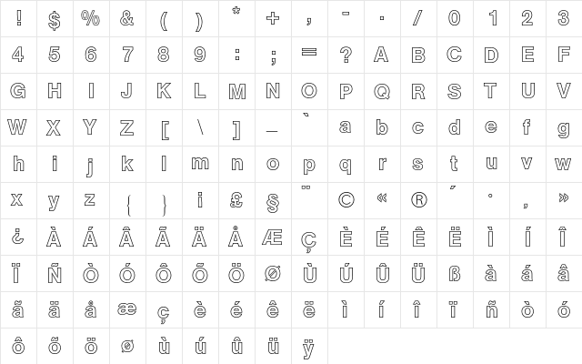 AG Buch BQ Regular  glyph index