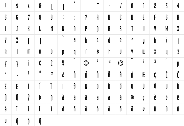 Industria Solid  glyph index