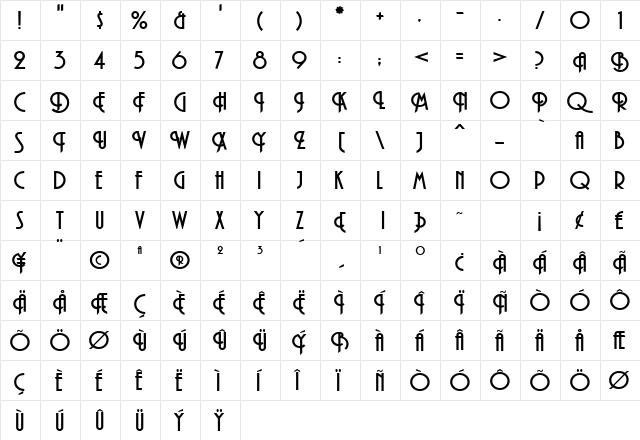 Haman Bold  glyph index