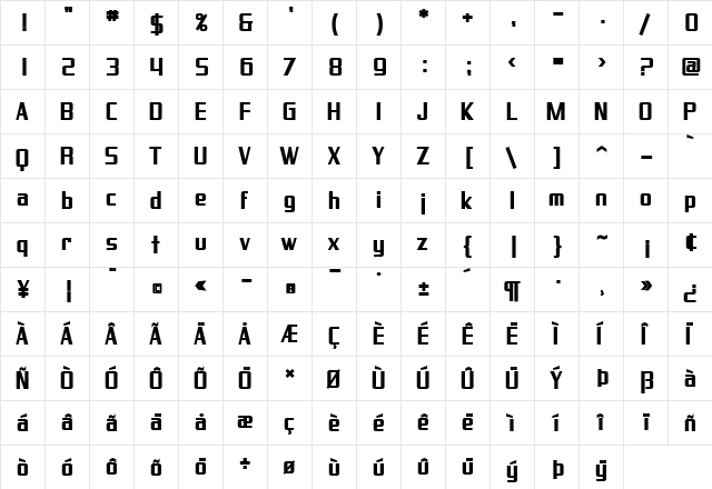 SF Proverbial Gothic Bold  glyph index