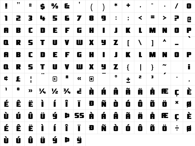 Olivers Barney Regular  glyph index