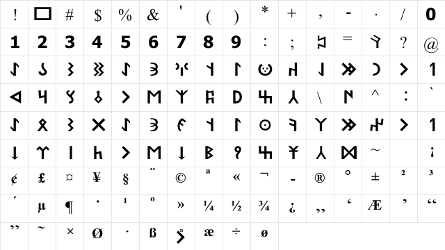 UKIJ Orxun-Yensey Regular  glyph index