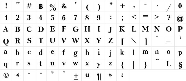 KudrashovC Bold  glyph index