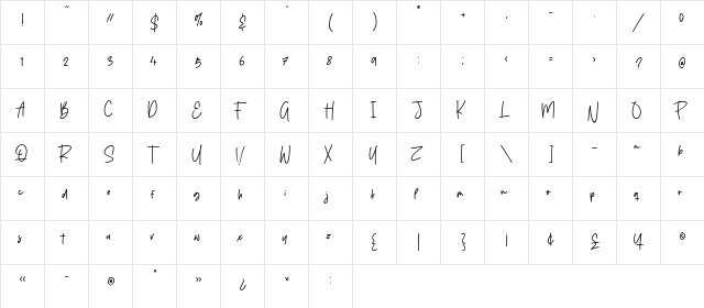 Bridgestown Regular  glyph index