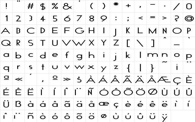 GeoPlain Ex Regular  glyph index