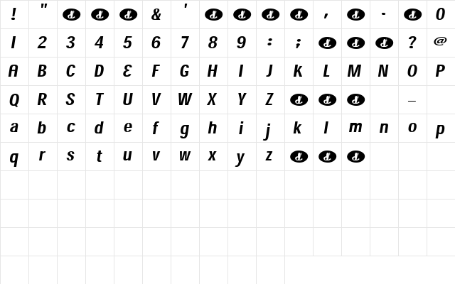Hollywood1978 Regular  glyph index