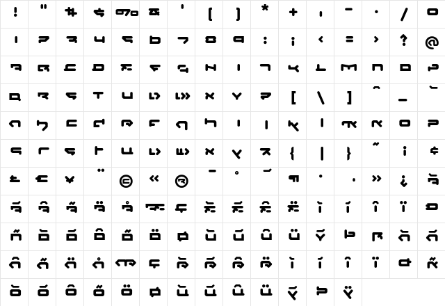CQN-Molecular-Xtra Regular  glyph index