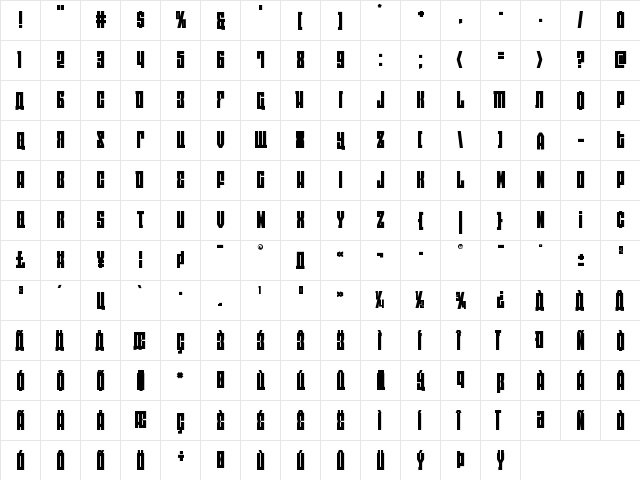 EAST-west Regular  glyph index