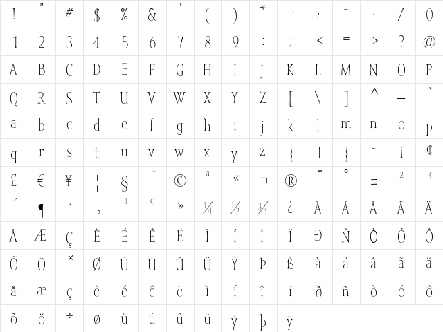 Mramor Light Light  glyph index