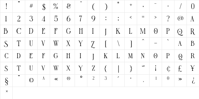 RustlerBarter Regular  glyph index