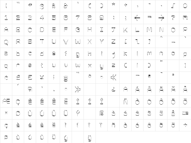 KneeonLight Regular  glyph index