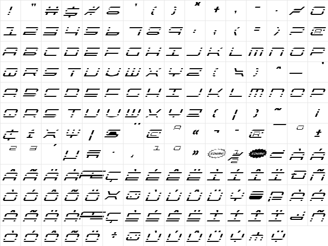 QuickQuick Italic Italic  glyph index