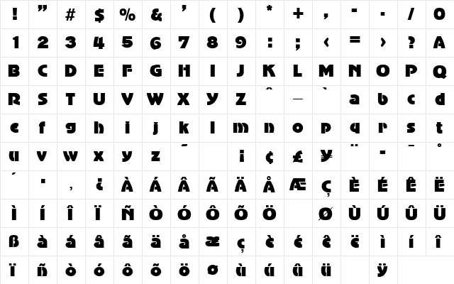 AdvertisersGothic Regular  glyph index