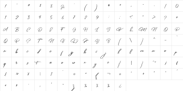 Artefellia Free Personal Use Regular  glyph index