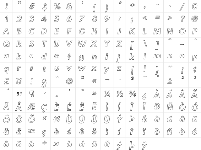 Hussar BdShlOblOut  glyph index