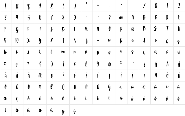 Summeria Regular  glyph index