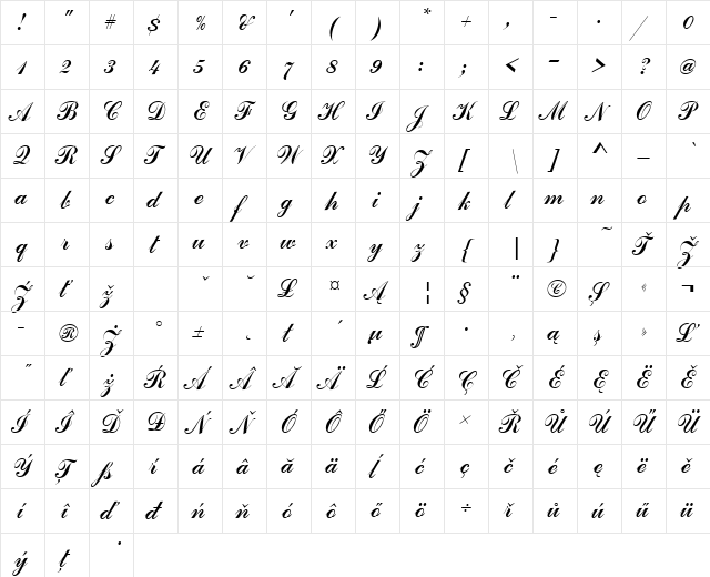 CommercialScrDEE Regular  glyph index