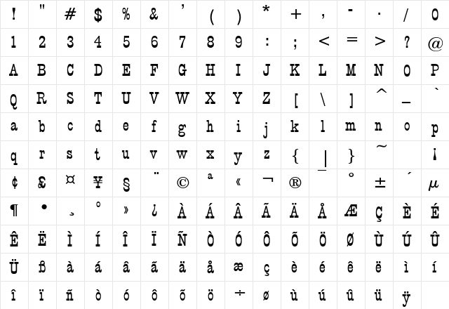 Circus Bold  glyph index