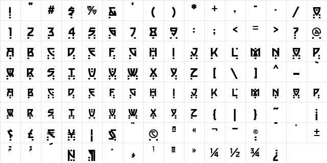 Postmodern Two Regular  glyph index
