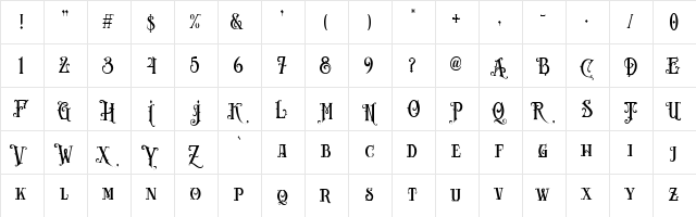 Carllosta DEMO Regular  glyph index