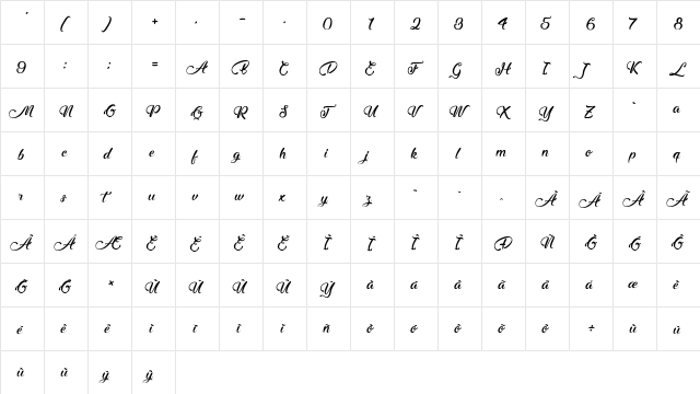 Midnight Valentine Regular  glyph index