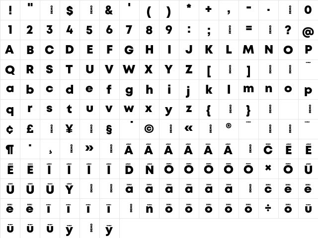 Mont Heavy DEMO  glyph index
