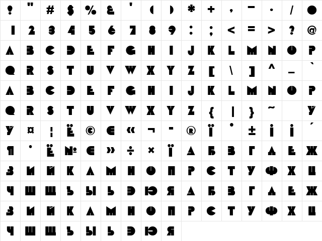 Bebit Normal  glyph index