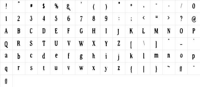 Road to nowhere Regular  glyph index