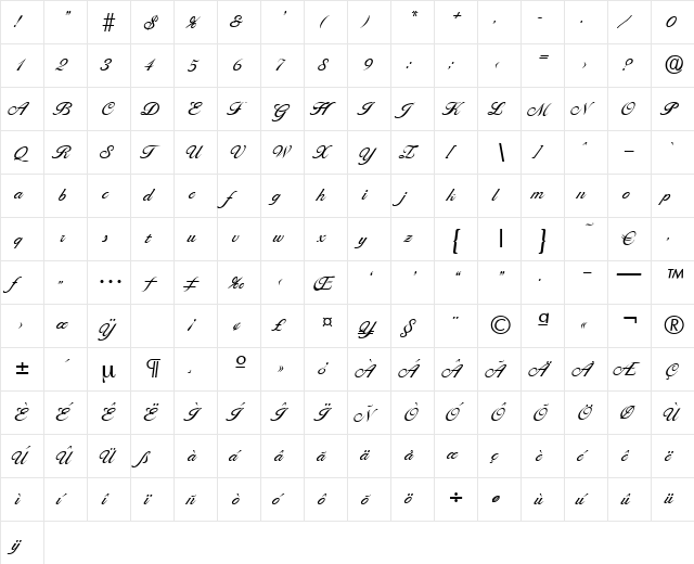 Ballantines-Regular Regular  glyph index