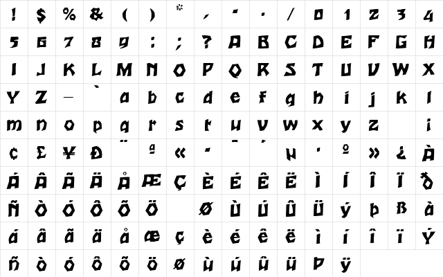 Romulan Regular  glyph index