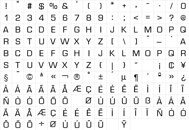 Micro Technic Regular  glyph index