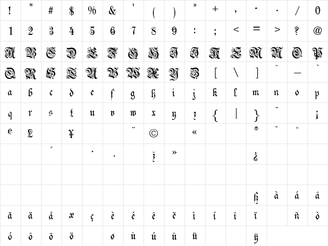 Celebration Text Fancy Normal  glyph index
