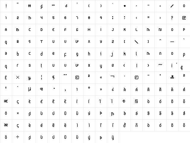 Probolinggo Regular  glyph index