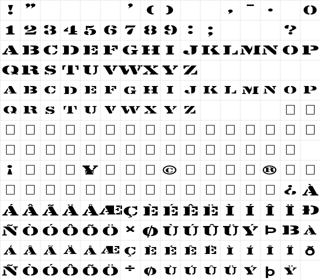 FZ UNIQUE 25 EX Normal  glyph index
