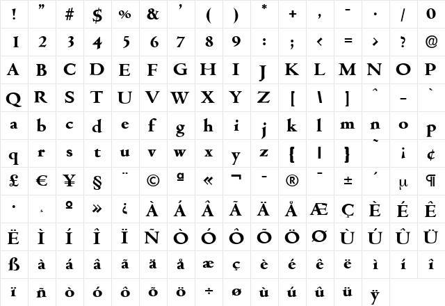 JohnBecker-ExtraBold Regular  glyph index