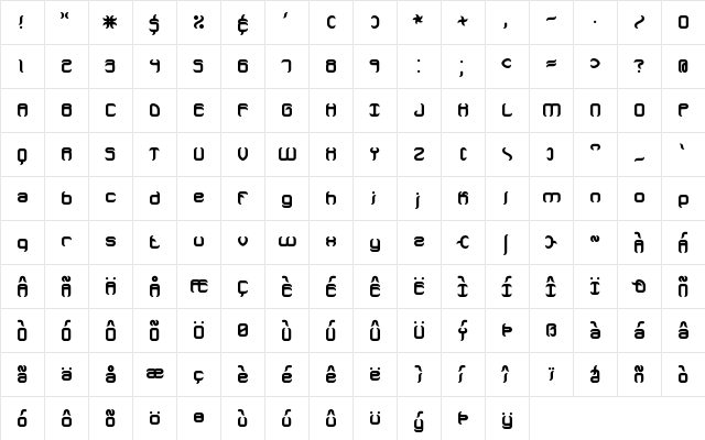 Jeopardize Thick BRK Normal  glyph index