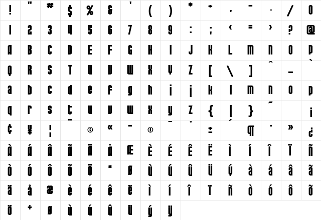 SF Port McKenzie Extended Bold  glyph index